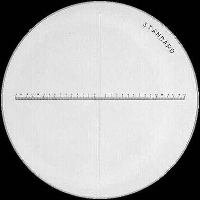 Reticule plate Ø 26 mm, for magnifier 7x, black, 20/0,01 mm