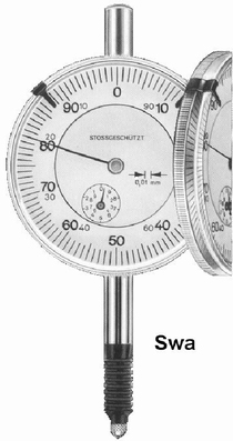 Mechanical dial gauge KM4Swa, 3/0.5/0.01 mm, Ø44 mm