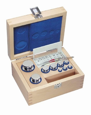 Jeu de poids  E1, inox, en coffret bois rembourré, 1 mg~50 g