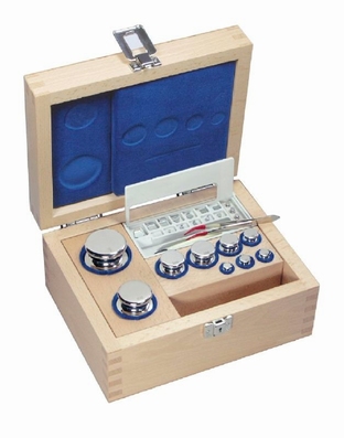 Set knop weight E2, inox, wood case, 1mg~5 kg