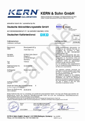 Calibration certificate for the plummet (200 g)