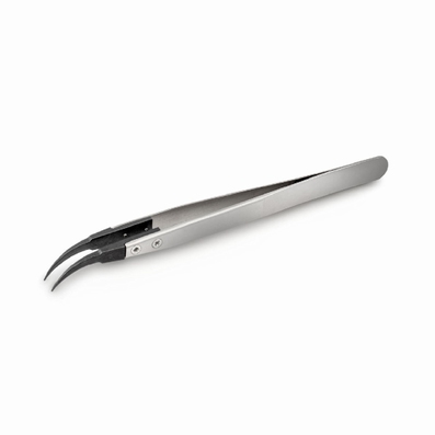 Stainless forceps, curved carbon tips, 130 mm, weights ≤5g