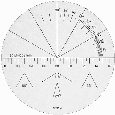 Reticle for microscope 2008-50, angle mm