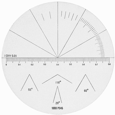 Réticule pour microscope 2008-100, angle mm