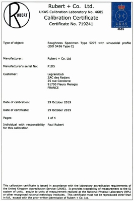 UKAS certificate of first calibration for 5xxE standard with Lc = 0.25