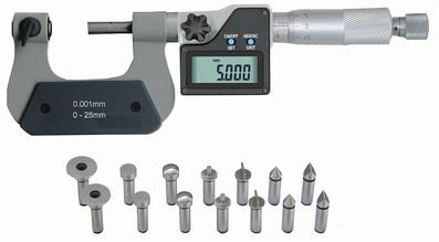 Universal micrometer D with interchangeable inserts 0~25 mm