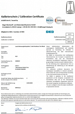DAkkS calibration Leeb block HLD according to ASTM A956