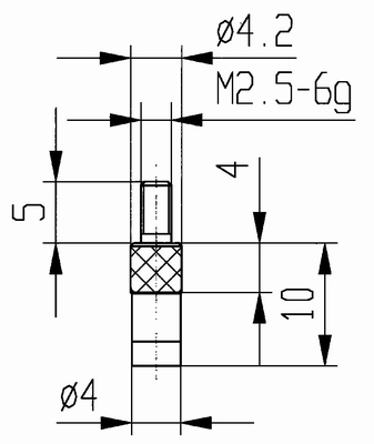 Touche 573/47KU-10 - M2,5-6g/10/4/L=10, Ø4/plastique