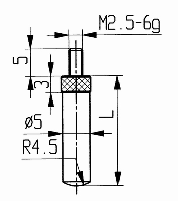 Tasterpunt 573/30-L15, M2,5-6g/15/5/convex R = 4,5 mm