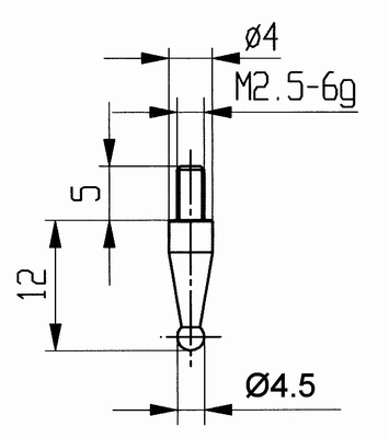 Contact point 573/18H Ø4.5 - M2.5-6g/12/4/carbide ball Ø4.5