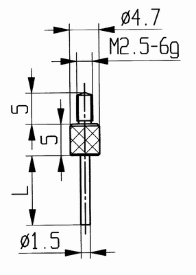 Contact point 573/14-L50, M2,5-6g/55/4,7/flat Ø1,5 mm