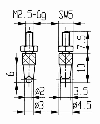Touche 573/24HE - M2,5-6g/6/2/cylindrique Ø2  l=3,5/carbure