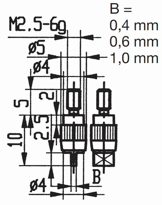 Tasterpunt 573/110 H-0,4, M2,5-6g/10/5/mesrand Ø0,4 mm