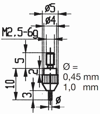 Tasterpunt 573/112 H-1,0, M2,5-6g/10/5/pin Ø1 mm