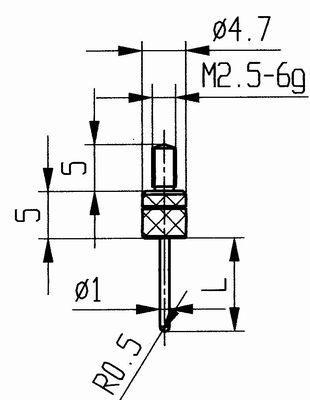 Tasterpunt 573/45 HL-10, M2,5-6g/10/1/ L=10, Ø1radius 0,5 mm
