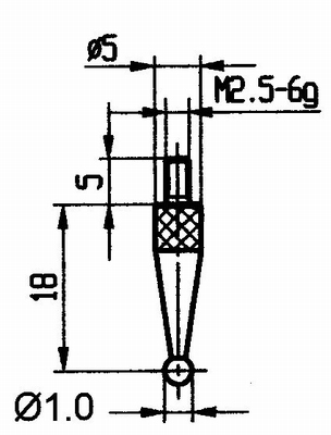 Tasterpunt 573/42R Ø1mm - M2.5-6g/18/5/kogel Ø1/robijn kogel