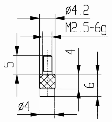 Contact point 573/47KU-6 - M2.5-6g/6/4/L=6, Ø4/plastic