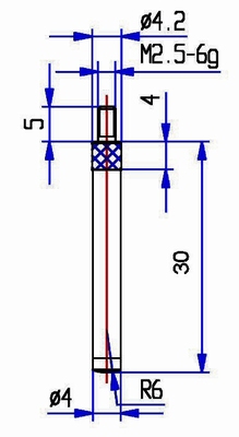 Touche 573/48HL-30 - M2,5-6g/30/4/L=30, Ø4, r=6 /carbure