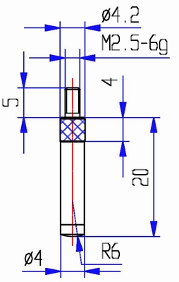 Contact point 573/48 HL-20, M2,5-6g/20/4/ L=20, Ø4 radius 6