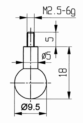 Tasterpunt 573/19 kogel Ø 9,5, M2,5-6g/18/5 mm