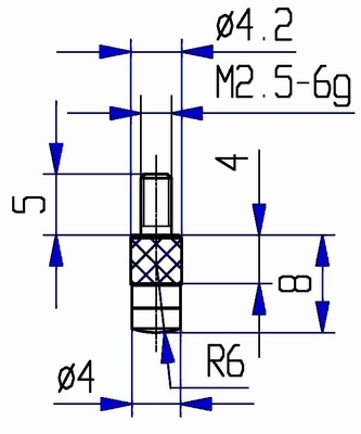 Contact point 573/48 HL-8, M2,5-6g/8/4/ L=8, Ø4 radius 6 mm