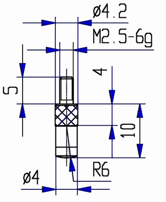 Contact point 573/48 HL-10, M2,5-6g/10/4/ L=10, Ø4 radius 6