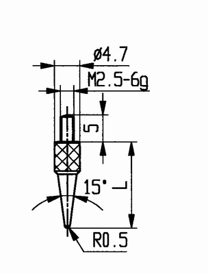 Tasterpunt 573/15-L5 - M2.5-6g/5/4.7/cone 15°/radius 0,5