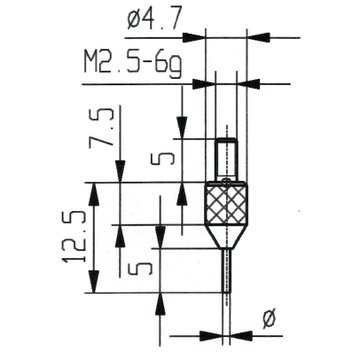 Tasterpunt 573/201 H, M2,5-6g/12,5/0,2/ vlak Ø0,6 mm