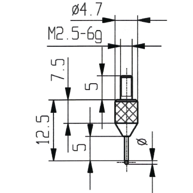 Tasterpunt 573/202 H kogel Ø 0,4 (carbide bal), M2,5-6g/12,5