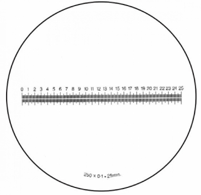 Schaal Ø 35 mm voor meetloep, horizontale schaal 25/0.1 mm