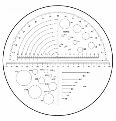 Schaal Ø 35 mm voor meetloep, horizontale schaal 25/0.1 mm