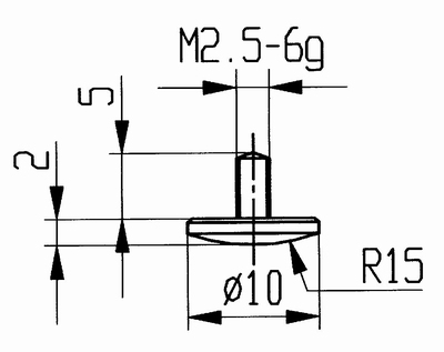 Contact point 573/12, M2,5-6g/2/10/convex Ø10 mm