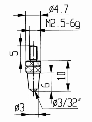 Contact point 573/21 H, M2,5-6g/10/4,7/ball Ø3/32"