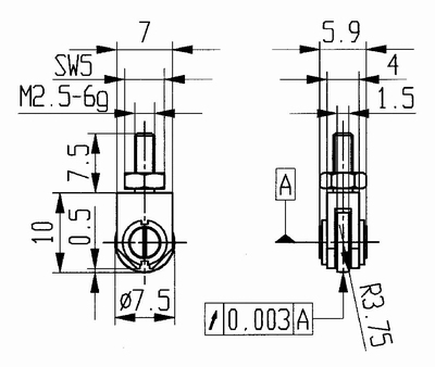 Tasterpunt 573/28 E, M2,5-6g/10/5,9/ rolletje Ø7,5 mm