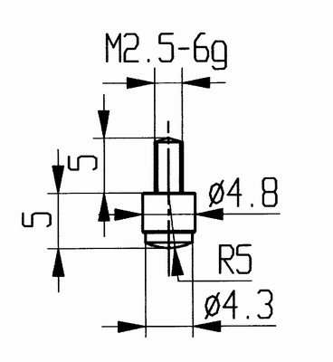 Contact point 573/31H - M2.5-6g/5/4,3/convex R 5 /carbide