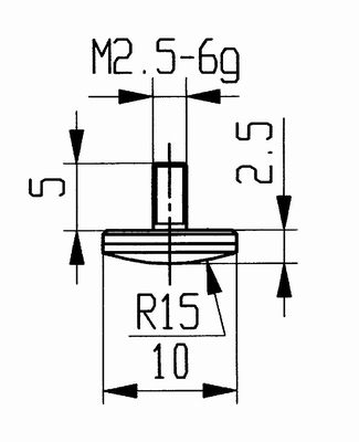 Contact point 573/12 H, M2,5-6g/2,5/10/convex Ø10 mm