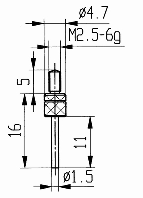 Contact point 573/14H - M2.5-6g/16/1.5/flat Ø1.5 /carbide