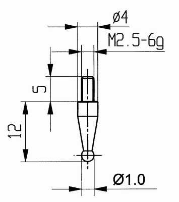 Contact point 573/18H Ø1 - M2.5-6g/12/4/carbide ball Ø1