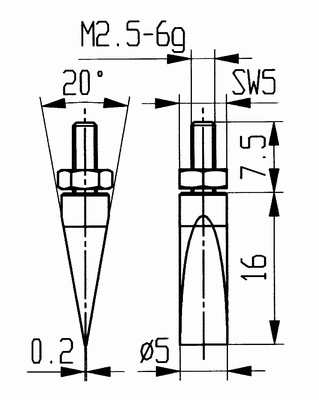 Tasterpunt 573/20 HE, M2,5-6g/16/5/ mesrand 20°