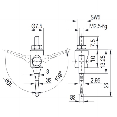 Contact point 573/33 HE, M2,5-6g/26/7,5/swivelling ball Ø2 m