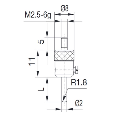 Tasterpunt 573/37-L10, M2,5-6g/21/8/round pin Ø2 mm
