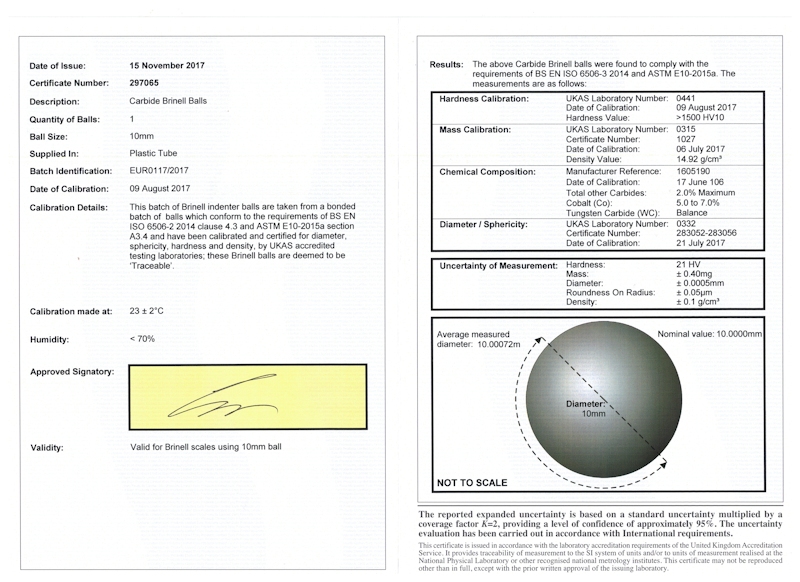 1 ball carbide Ø 10 mm without certificate