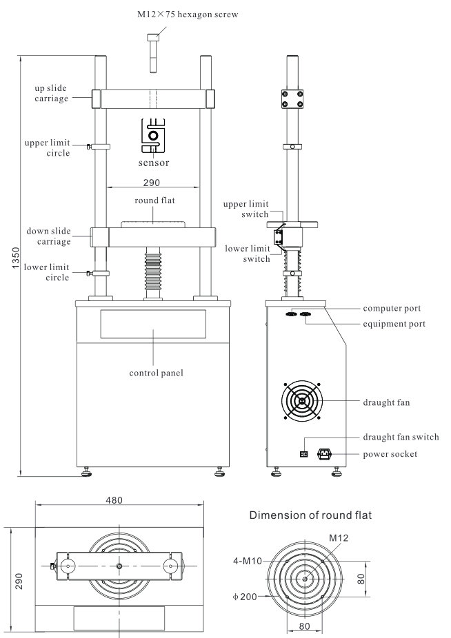 Motorised vertical test bank TVS 20 kN, 214/1135 mm