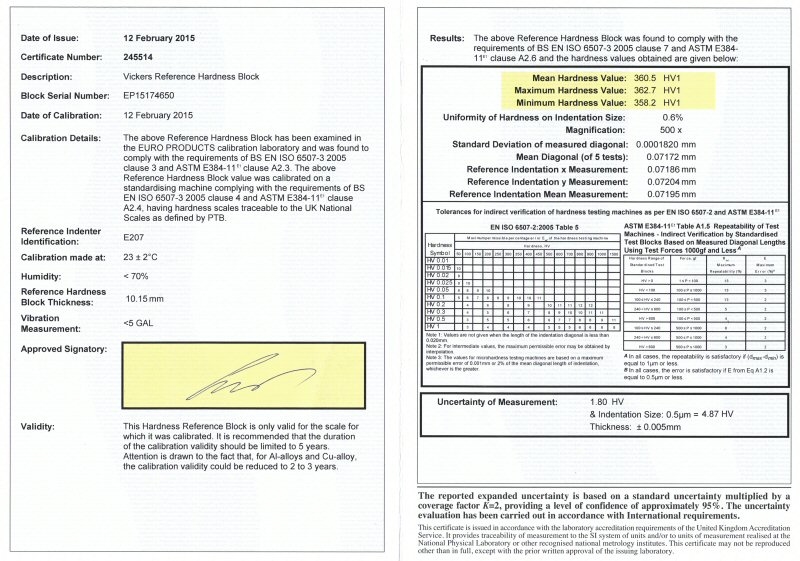Bloc de référence alu 70 Hk0.025 avec certificat EPL (ISO)