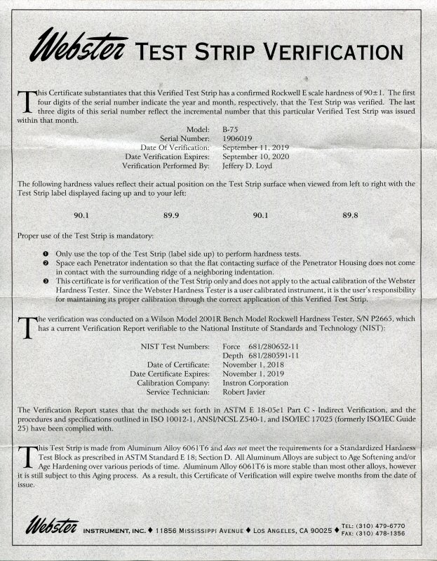 Standard test strip WEBSTER® for Webster B & certificate