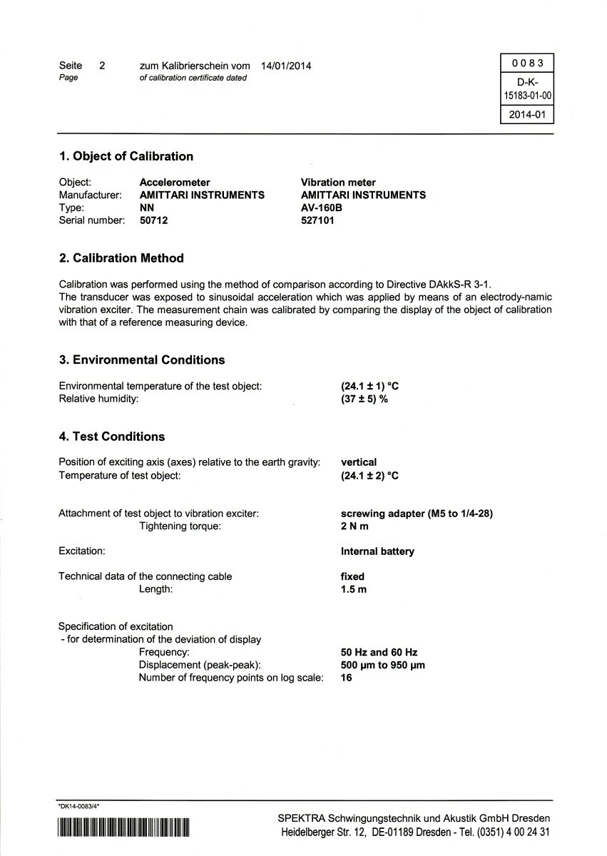 Certificate DKD voor vibration meter