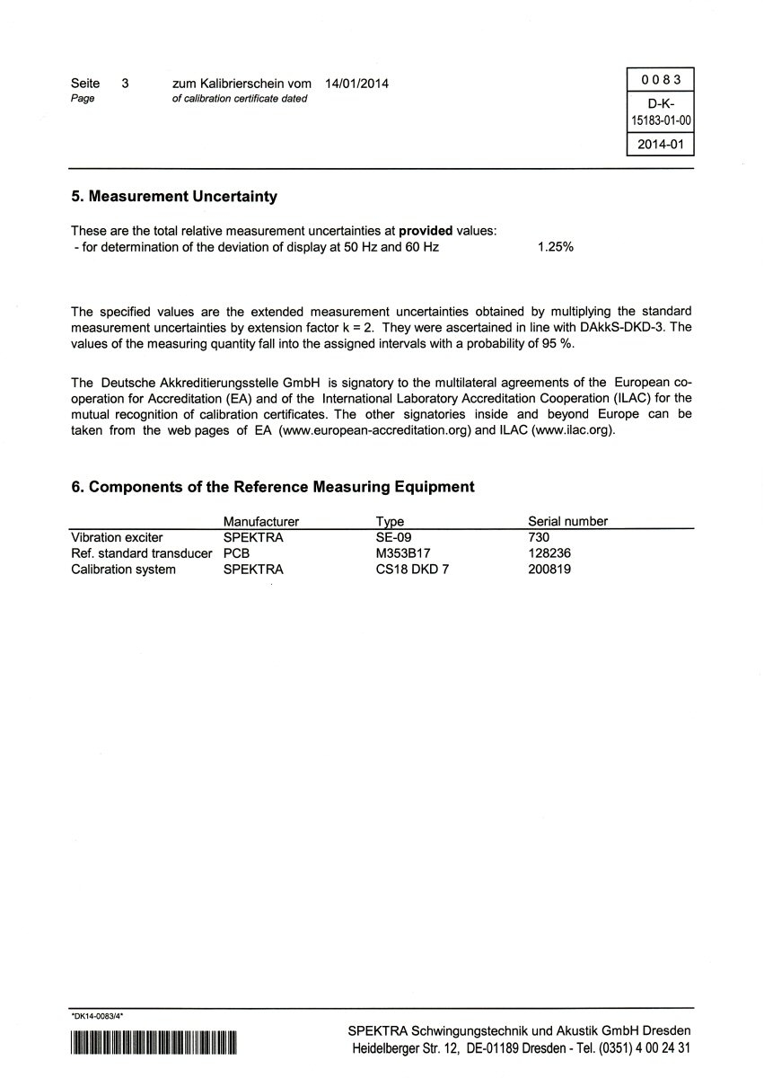 Certificate DKD voor vibration meter