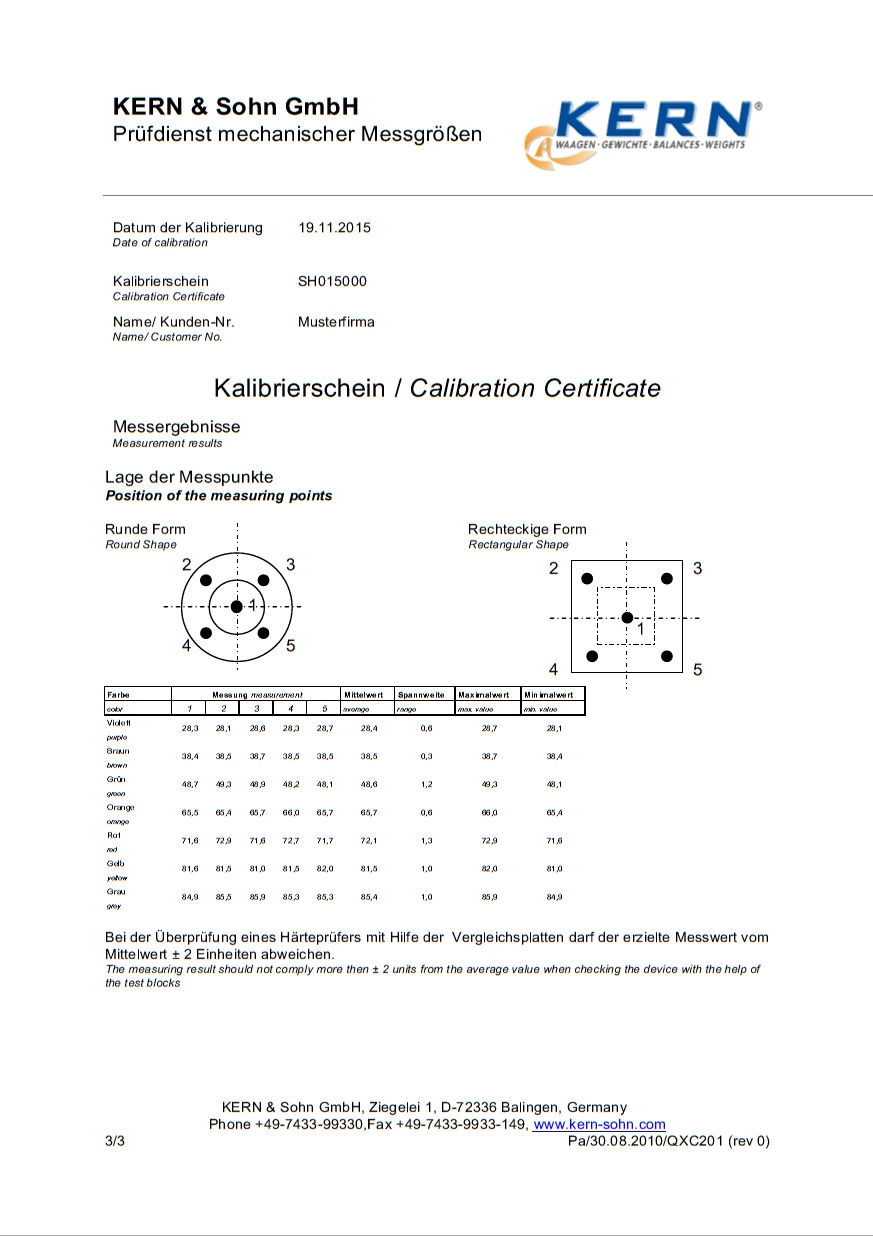 Fabrieks-ISO-kalibratiecertificaat voor SHORE-blokset