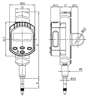 Digital dial indicator 100/0,01 mm, 52x39, ABS, RB6