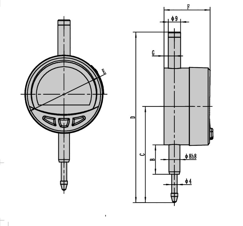 Comparateur digital 12.7/0,01 mm, USB-C, accu, Ø 57 mm